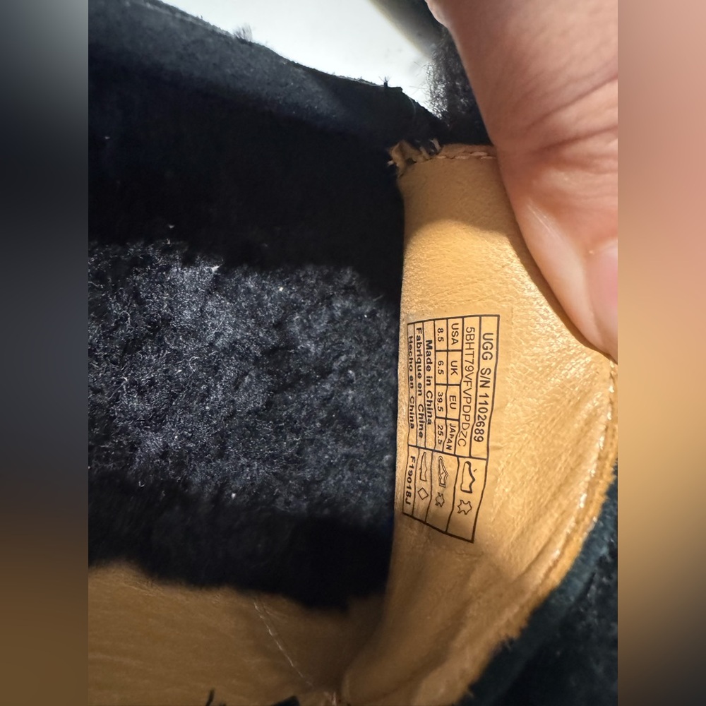 UGG Black Suede Loafers with Faux Fur Detail - Picture 11 of 11